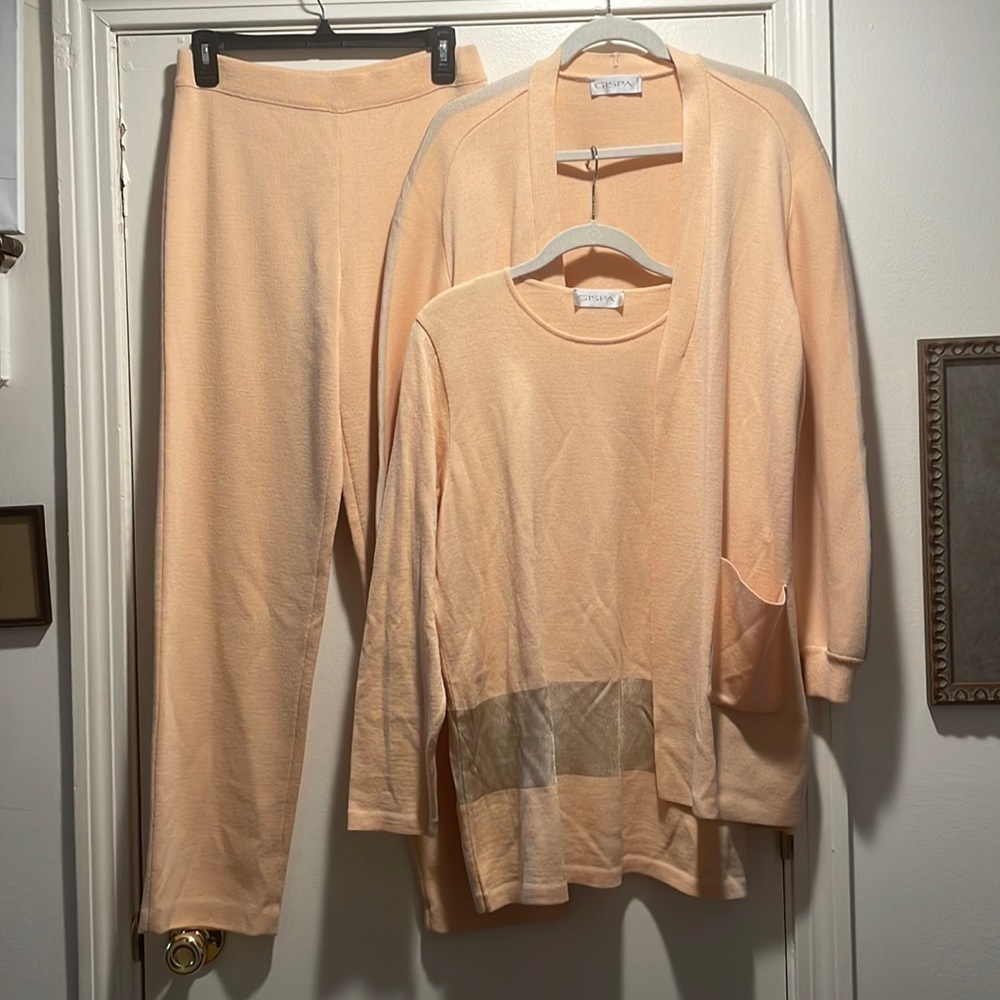 Gispa 3 Piece Melon Tan Semi Mesh Knit Loungewear Set